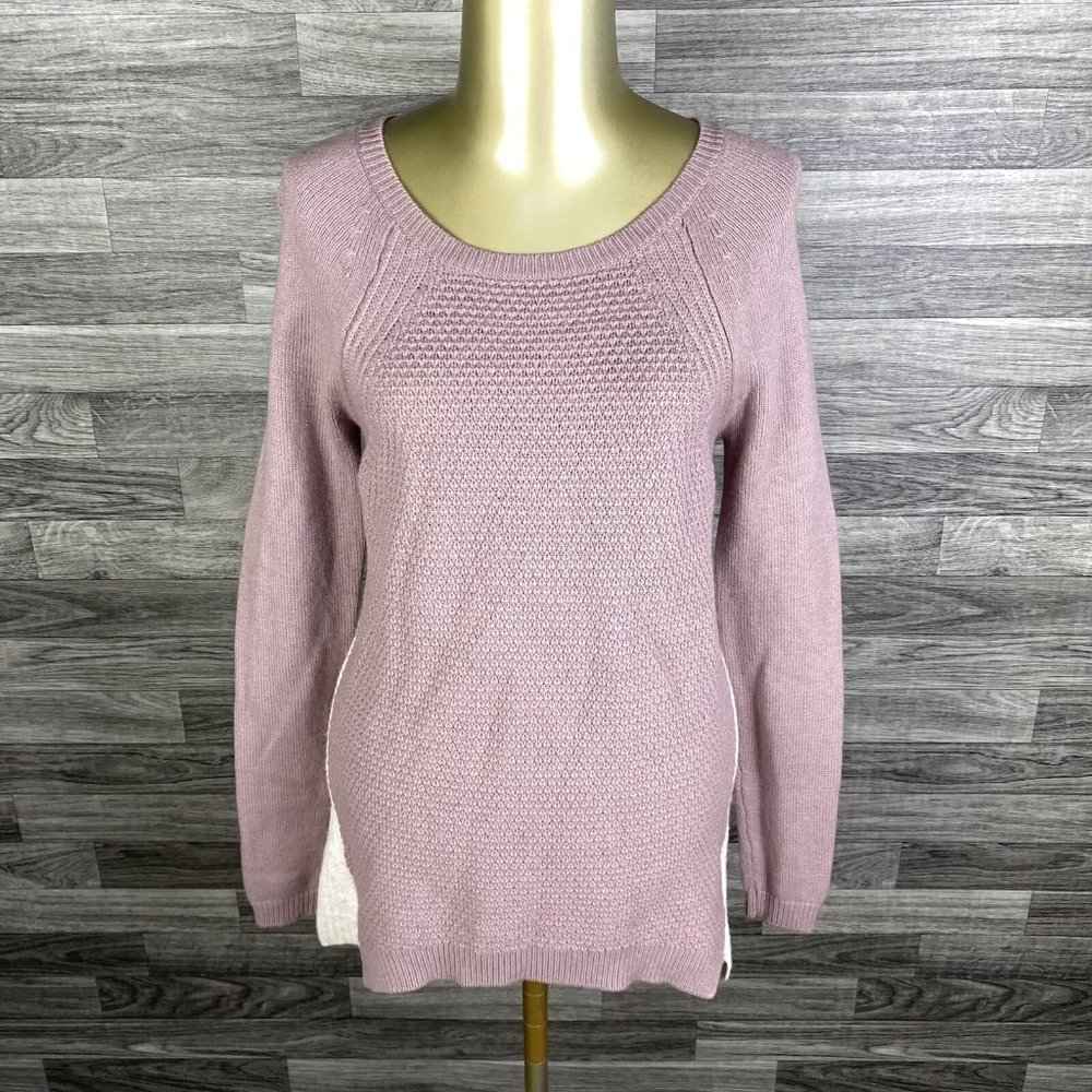 ANN TAYLOR LOFT Round Neck Cream/Mauve Merino Wool Blend Sweater Women's Size S